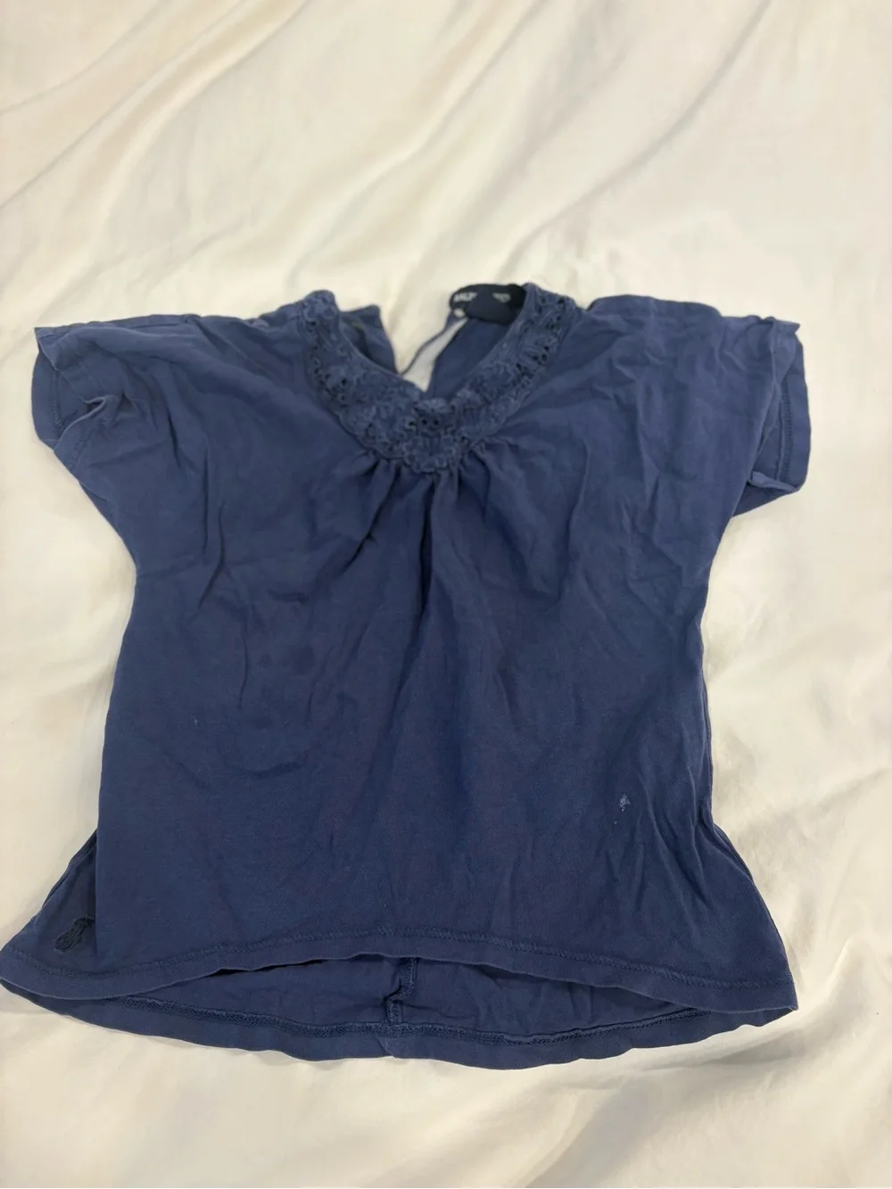 Toddler Navy Blue Short Sleeve Crochet-Neck Top